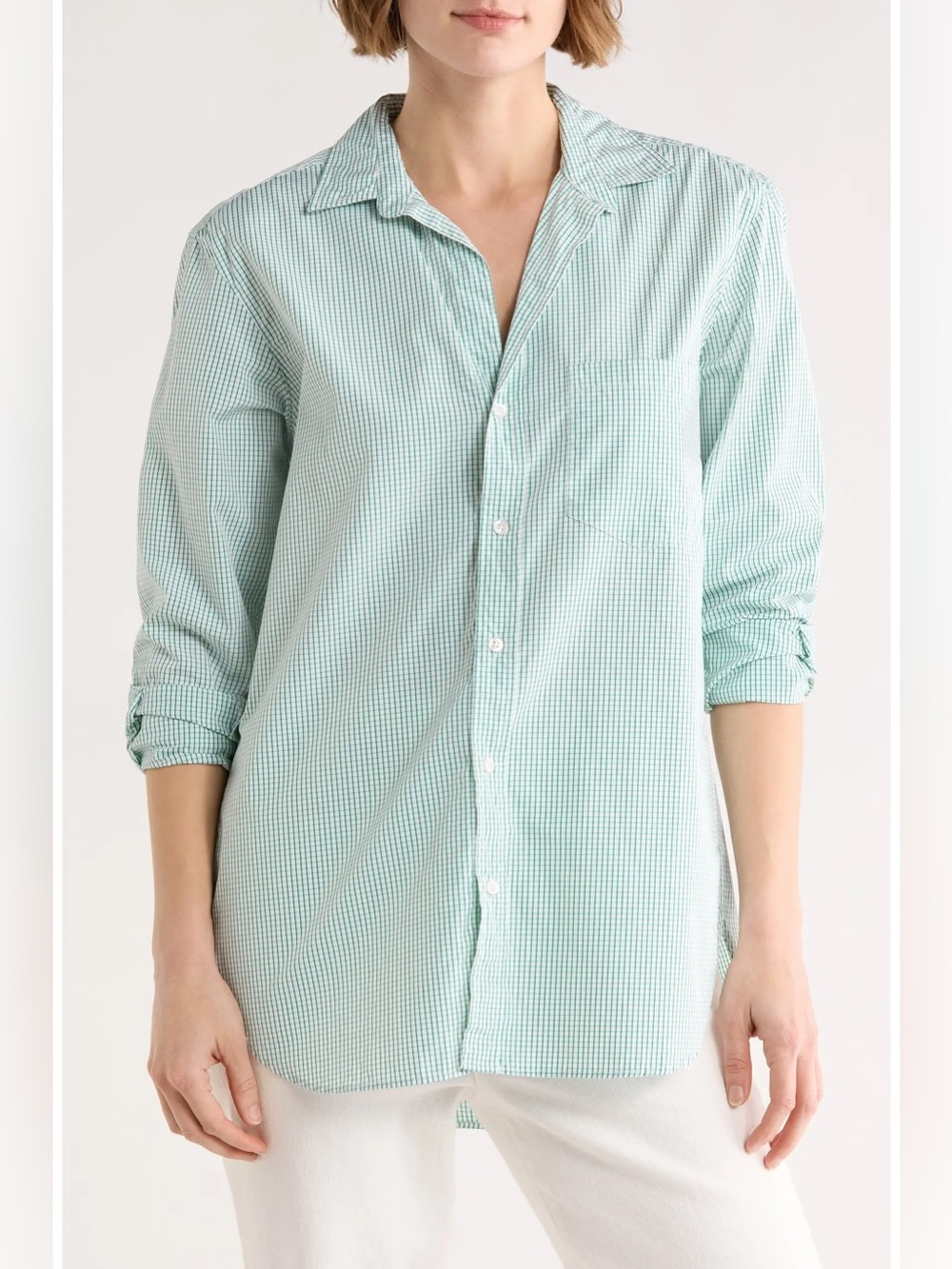 Frank & Eileen Eileen Relaxed Button Down Shirt Size Small Green White Check